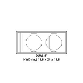 Graphic showing drawing of Dual 8" Enclosure (unloaded) with measurements - HWD (inches) 11.8 x 24 x 11.8