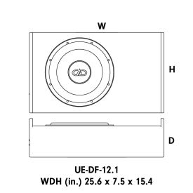 Diagram of Unloaded Enclosure - with model name UE-DF-12.1 and dimensions - WDH (in.) 25.6 x 7.5 x 15.4