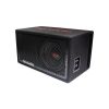 LE-510.1 / LE-310.1 Photo angled up and to the left showing the full frame protective grill, the single 500 Series 10 inch subwoofer, the side firing port, push connector panel and embroidered logo on the top of the box