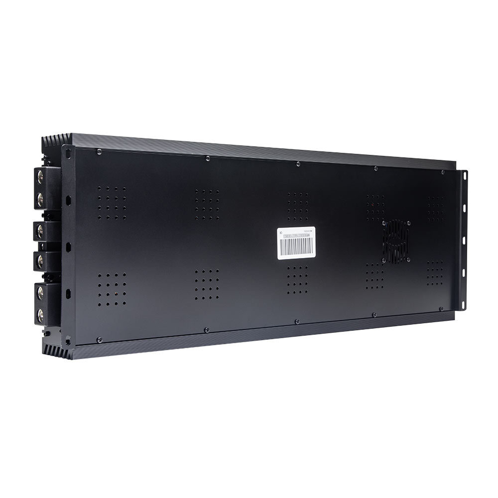 Photo of M9000 angled to show back panel with vents and fan