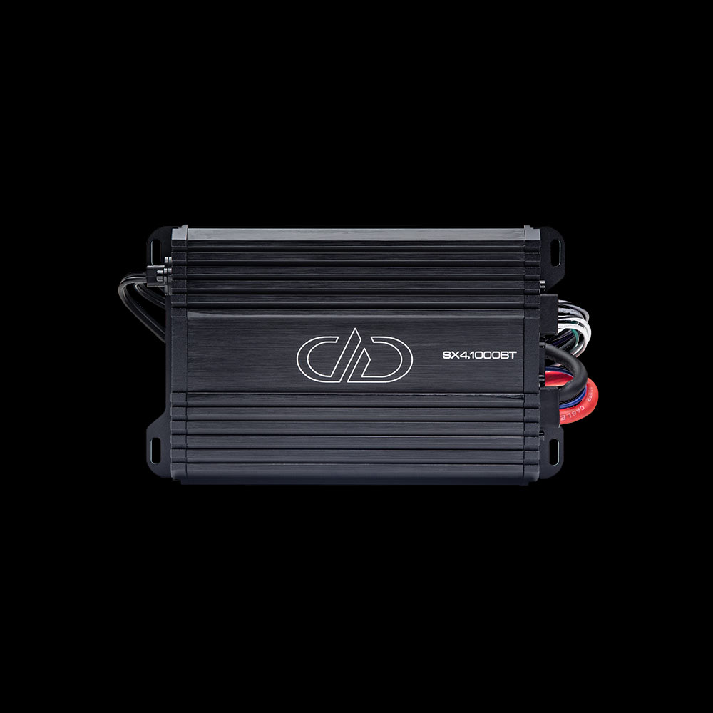 Photo of SX4.1000BT 4ch waterproof wireless amplifier showing full top plate with logo and model number