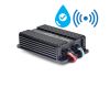 Photo of SX4.1000BT angled back to the left showing side, top plate, and power connection wires side panel with water-drop graphic to signify waterproof and wireless graphic to signify bluetooth connectivity