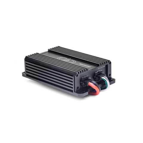 Photo of SX4.1000BT angled back to the left showing side, top plate, and power connection wires side panel