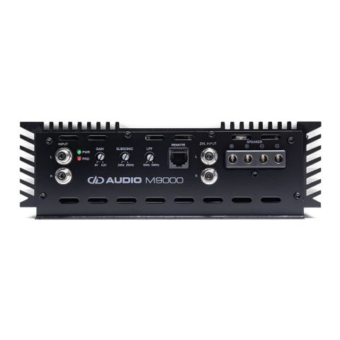 Photo of M9000 side panel with speaker connection points and settings