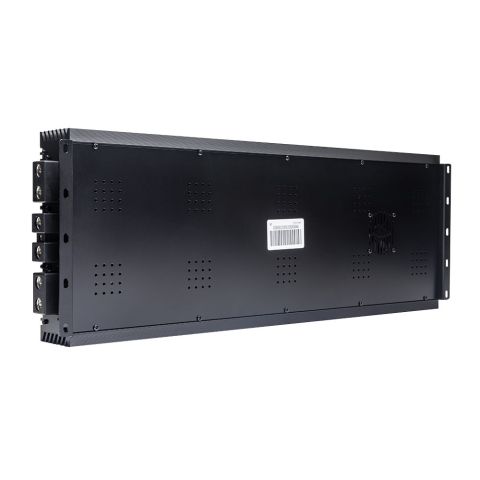 Photo of M9000 angled to show back panel with vents and fan